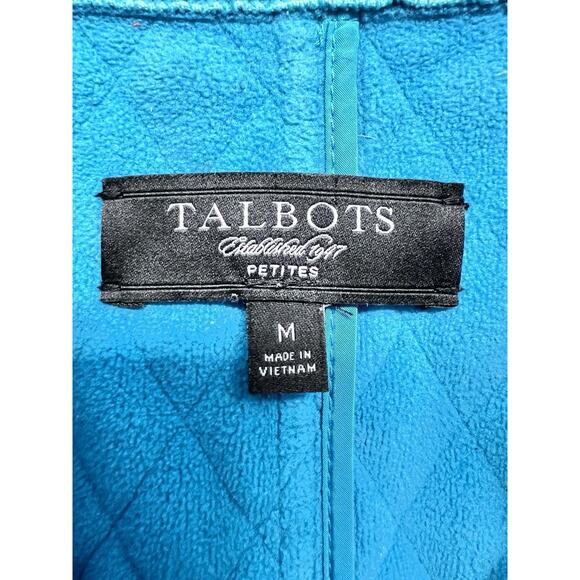 TALBOTS PM Equestrian Quilted Vest Teal Corduroy Collar Medium Fleece Lined Prep - Picture 7 of 13